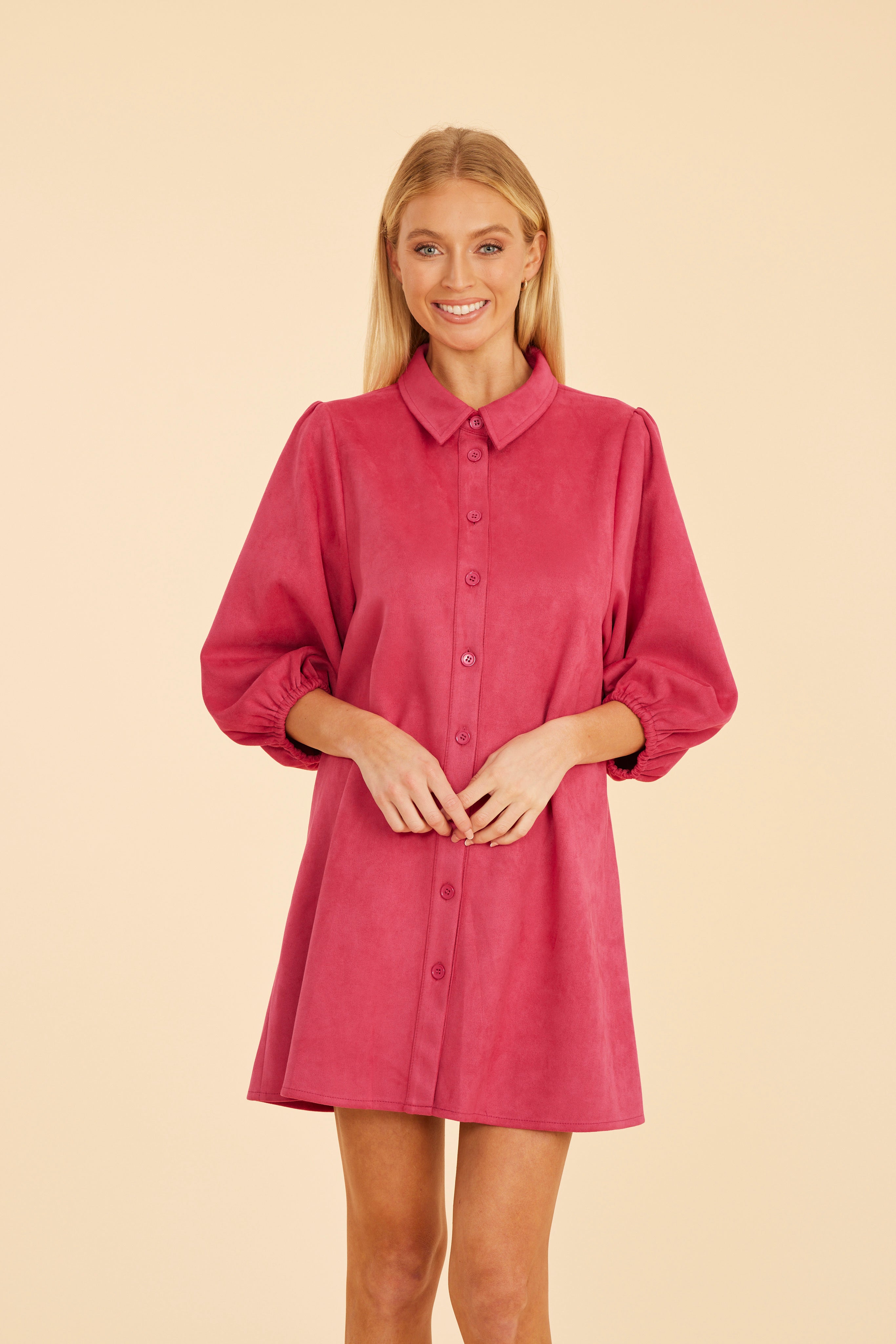 Faux Suede Puff Sleeve Dress