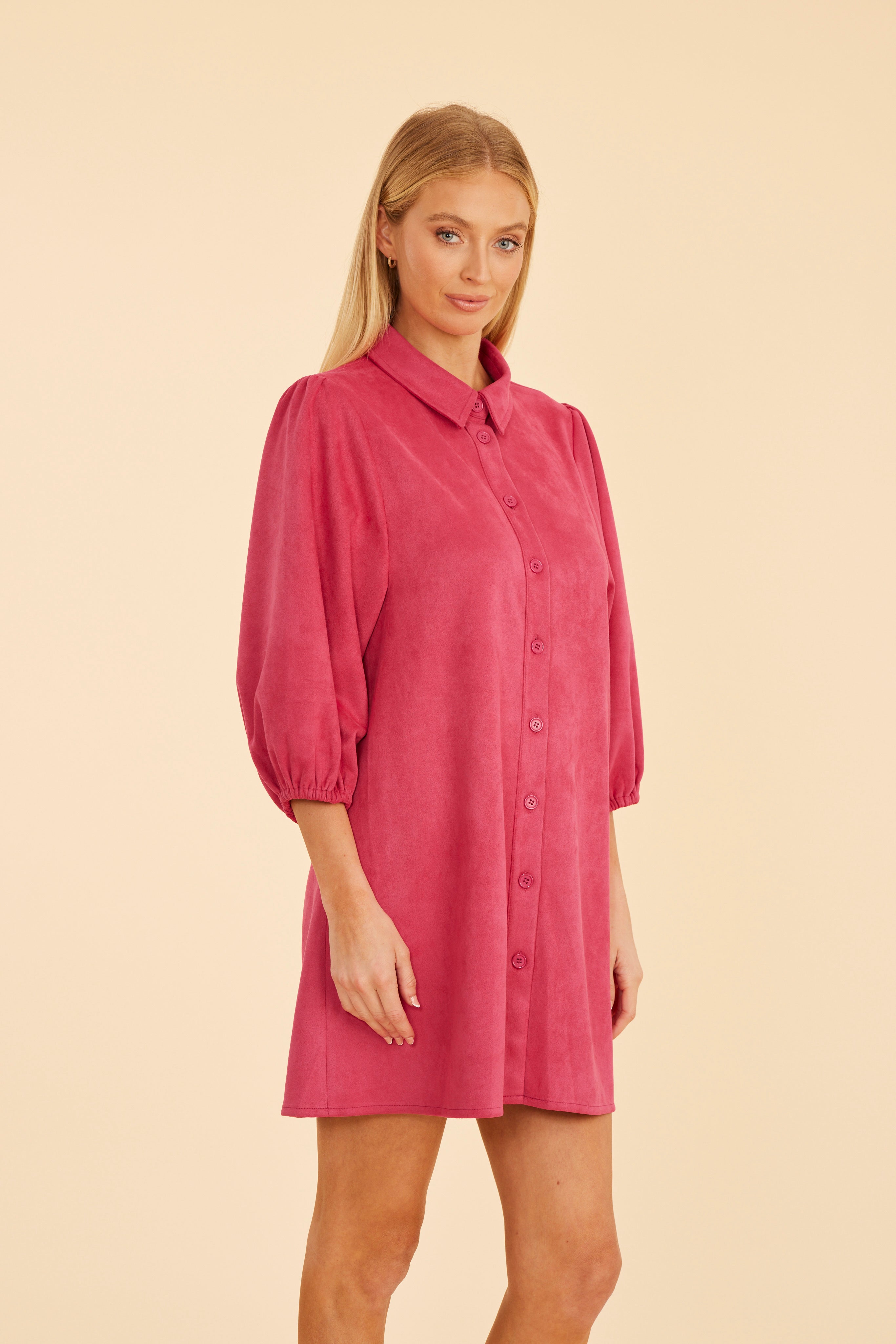 Faux Suede Puff Sleeve Dress