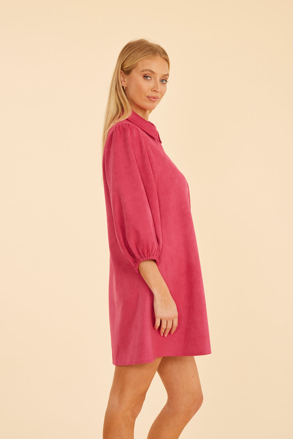 Faux Suede Puff Sleeve Dress