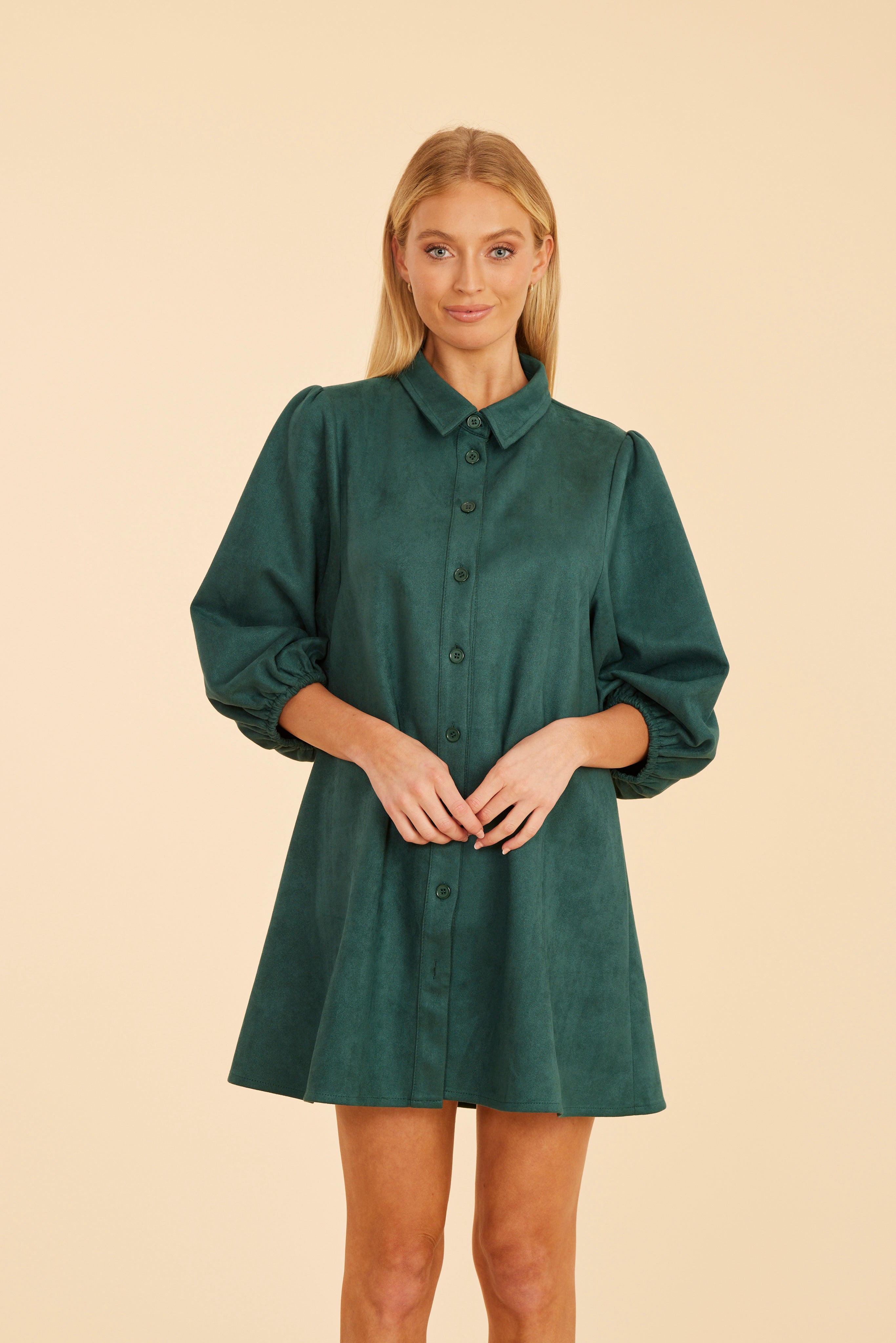 Faux Suede Puff Sleeve Dress