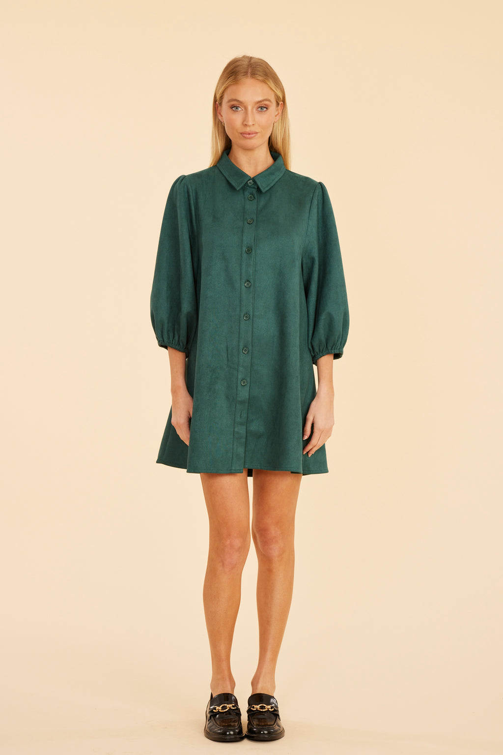 Faux Suede Puff Sleeve Dress