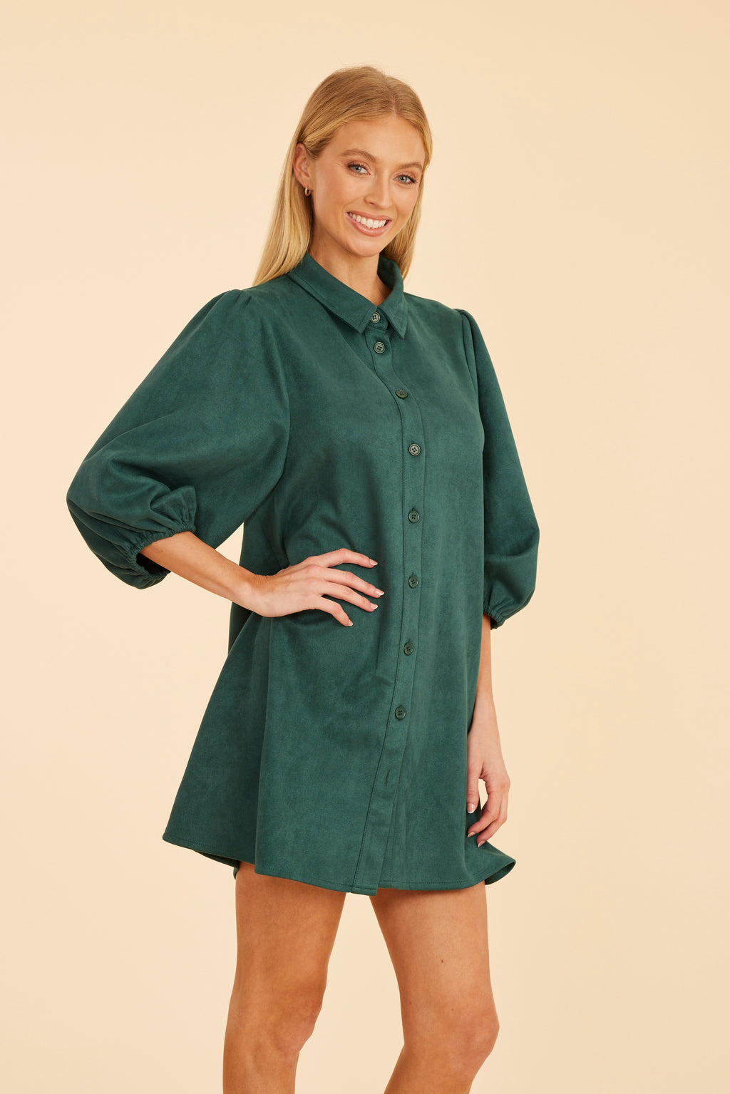 Faux Suede Puff Sleeve Dress