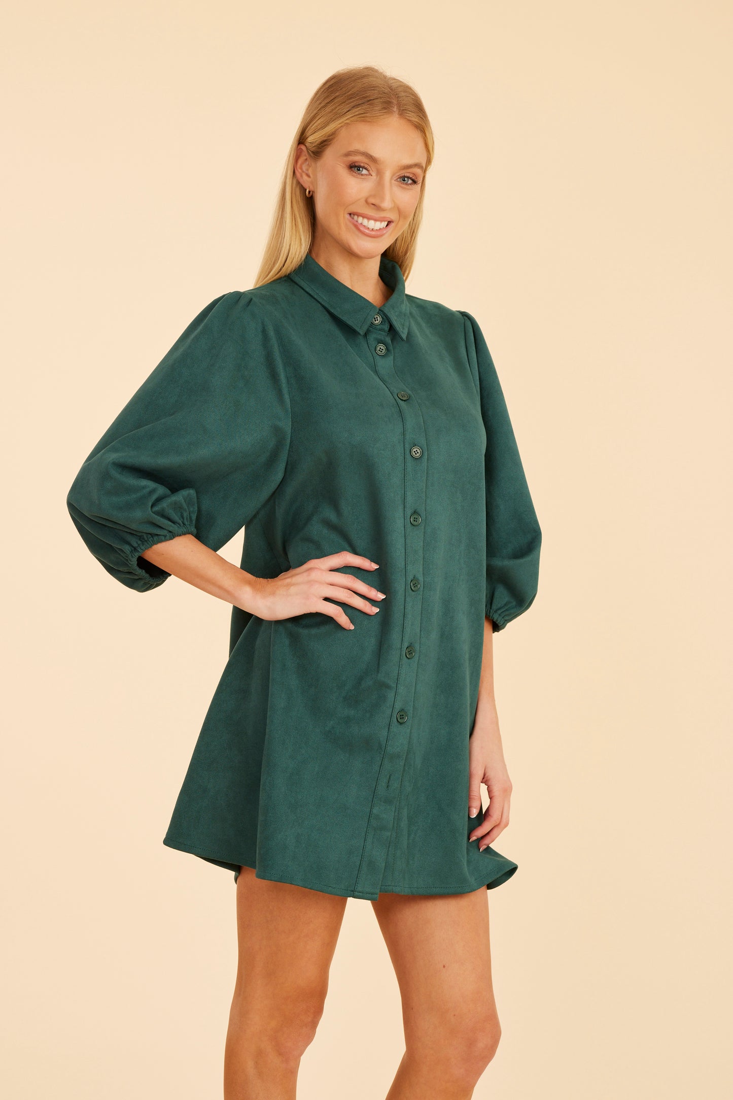 FW'24 Faux Suede Puff Sleeve Dress