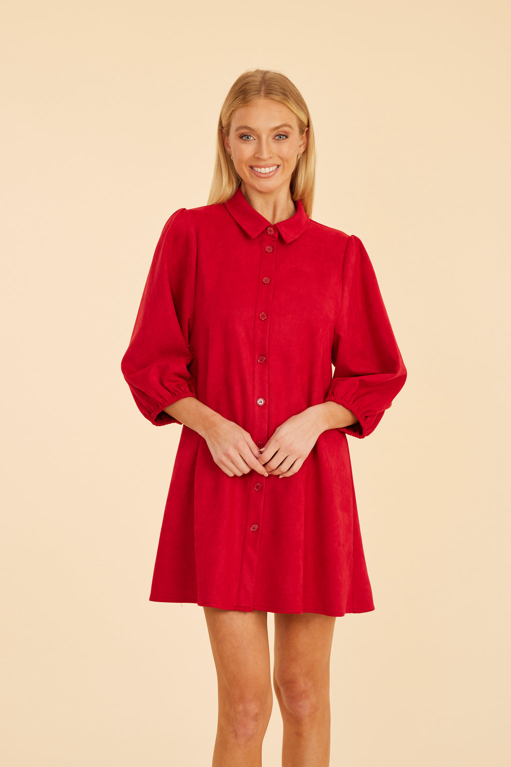 Faux Suede Puff Sleeve Dress