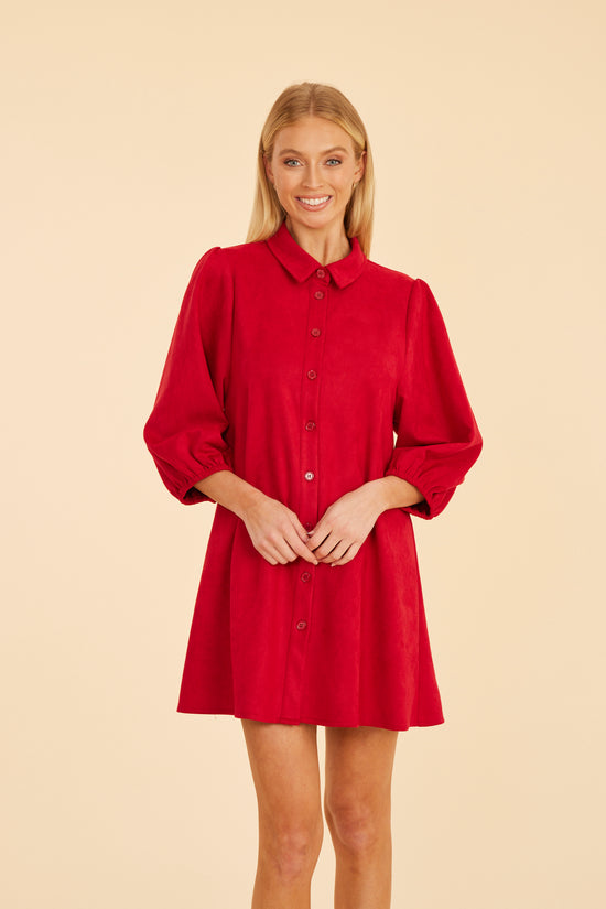 FW'24 Faux Suede Puff Sleeve Dress