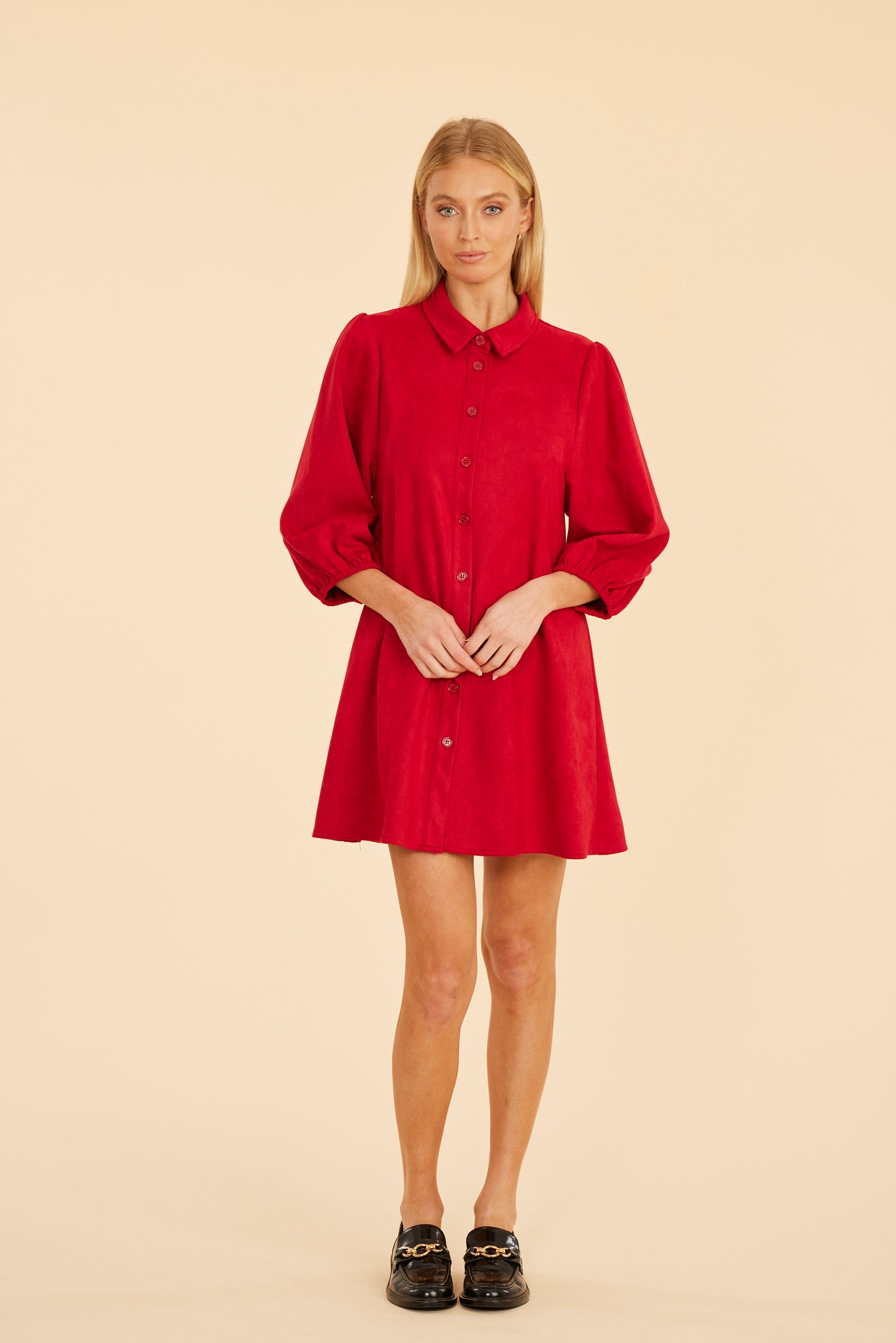 FW'24 Faux Suede Puff Sleeve Dress