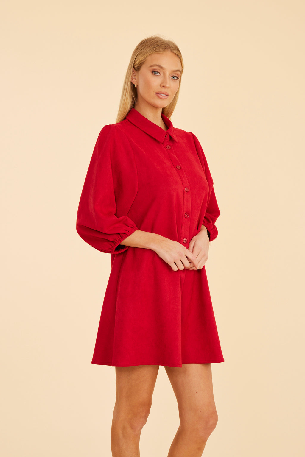 Faux Suede Puff Sleeve Dress