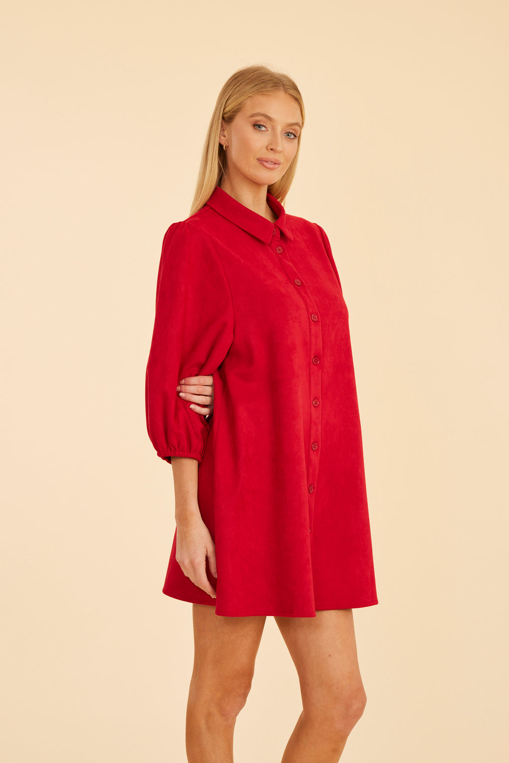 Faux Suede Puff Sleeve Dress