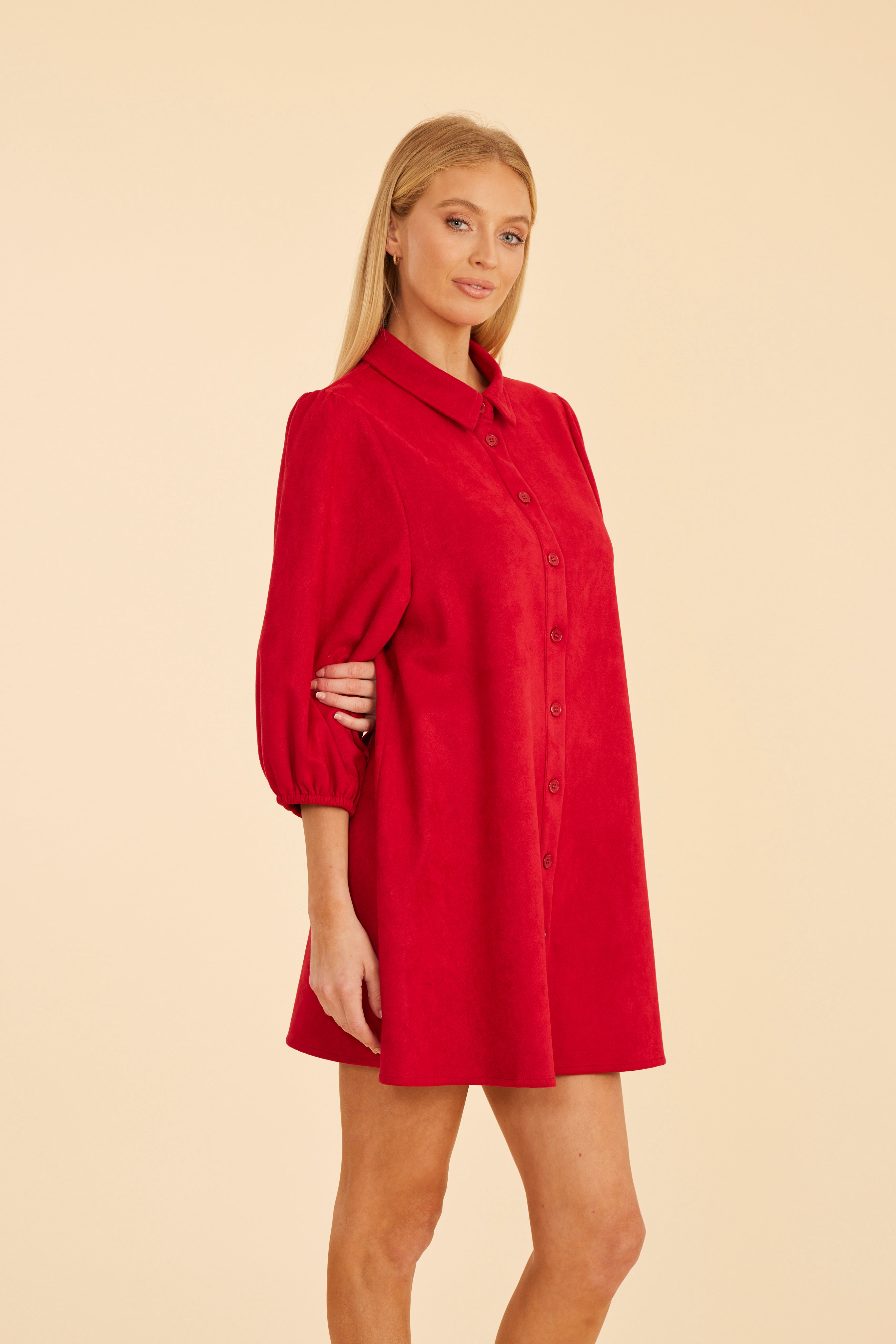 Faux Suede Puff Sleeve Dress