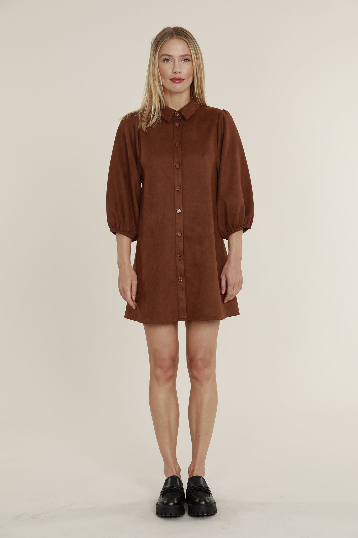 Load image into Gallery viewer, Faux Suede Exaggerated Sleeve Dress
