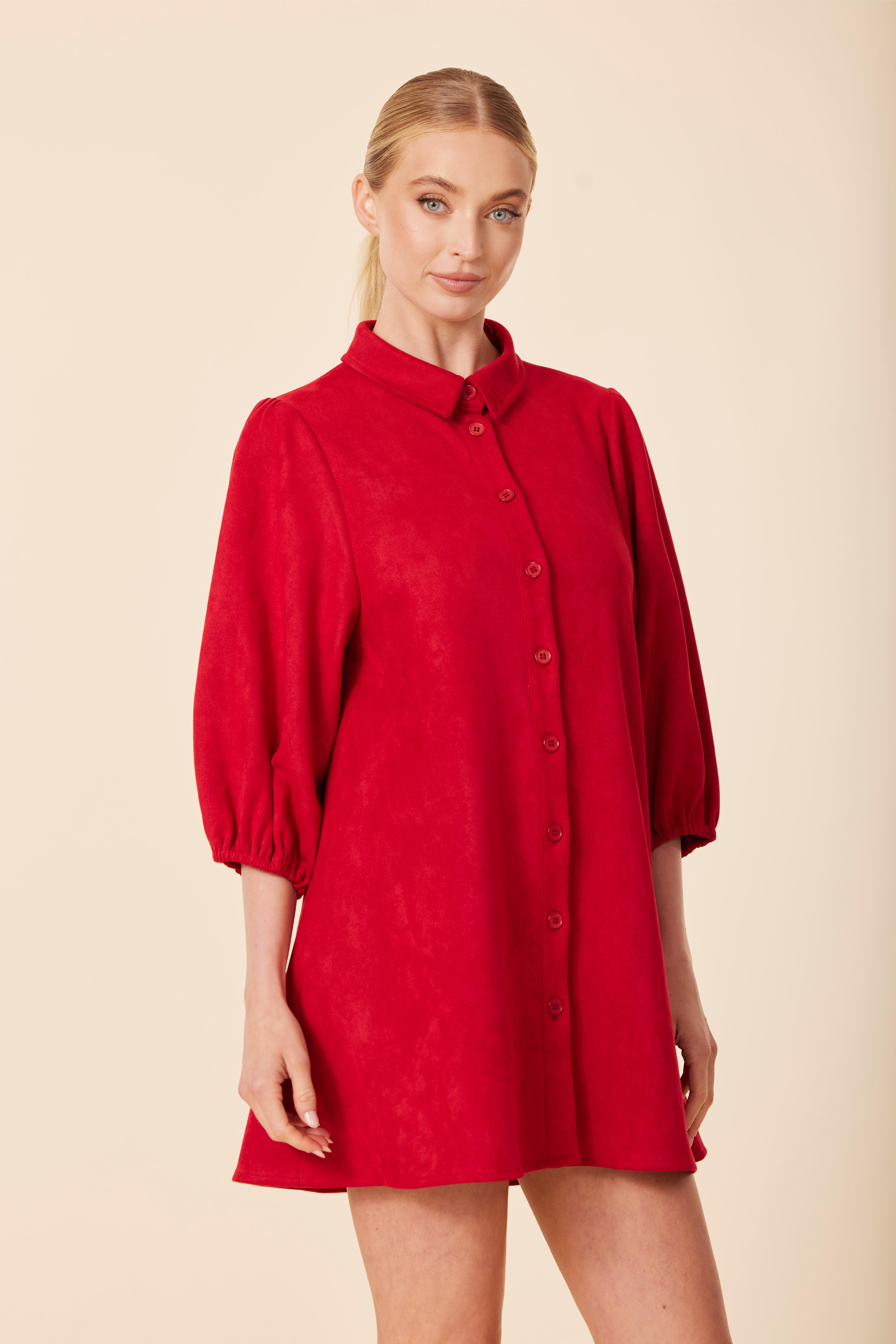 red faux suede dress $124 ONLY Women Red Stretch Scoop Neck Faux Suede Sleeveless Shift Mini Dress 42