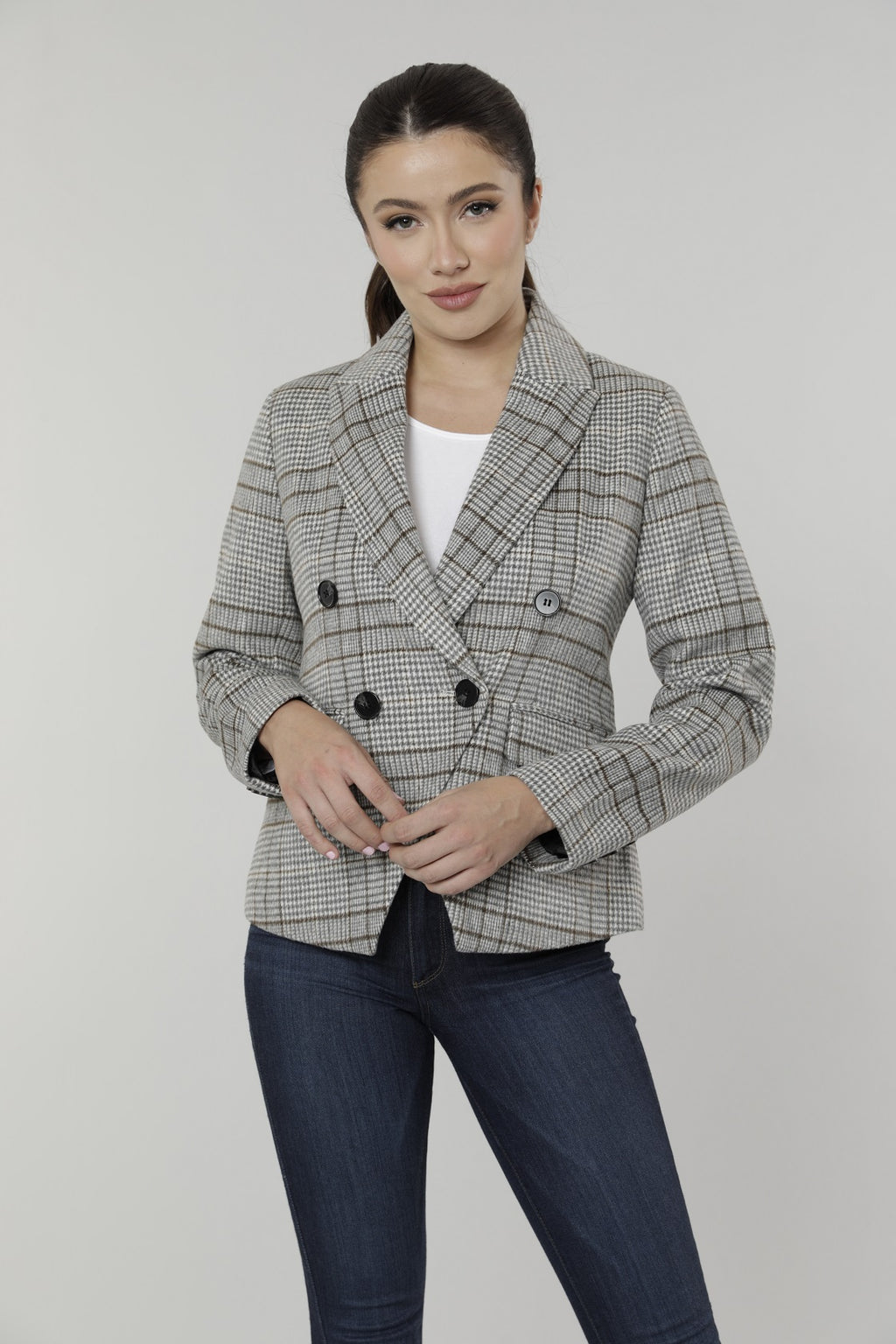 Plaid double hot sale breasted blazer