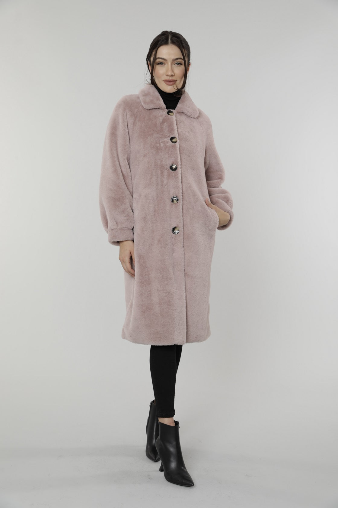 Load image into Gallery viewer, Plush Faux Fur Single Button Long Coat
