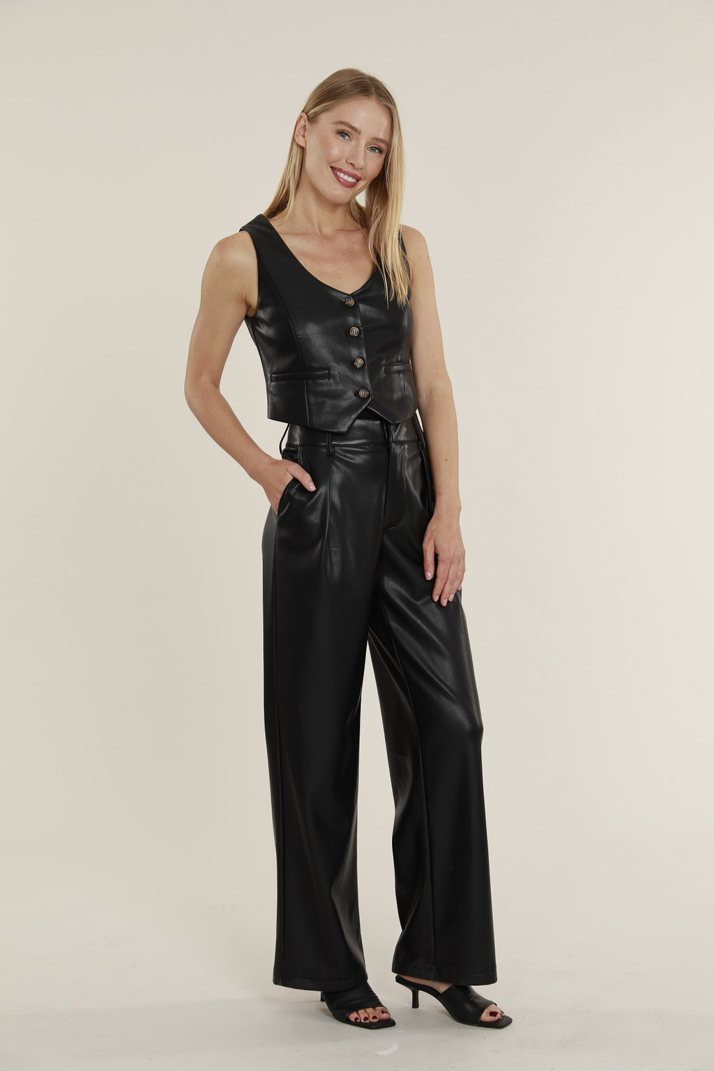 Cropped Faux Leather Vest