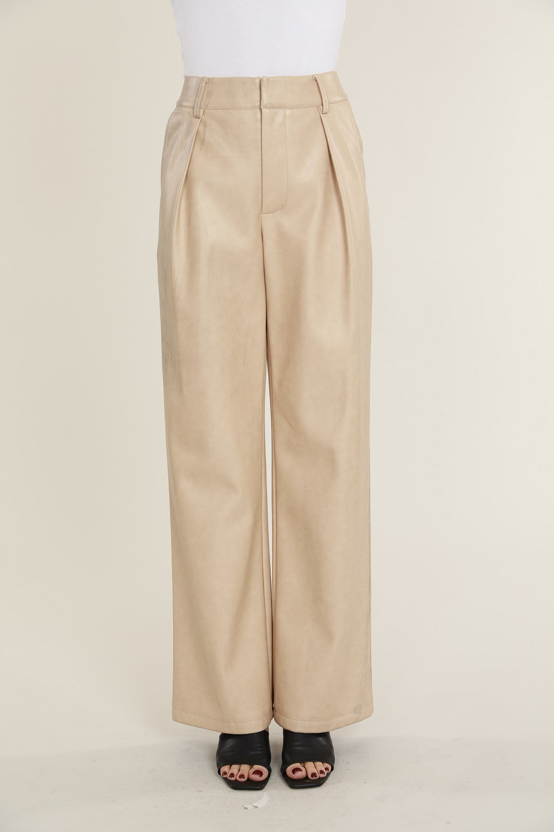 Faux Leather Wide Leg Trouser Pants
