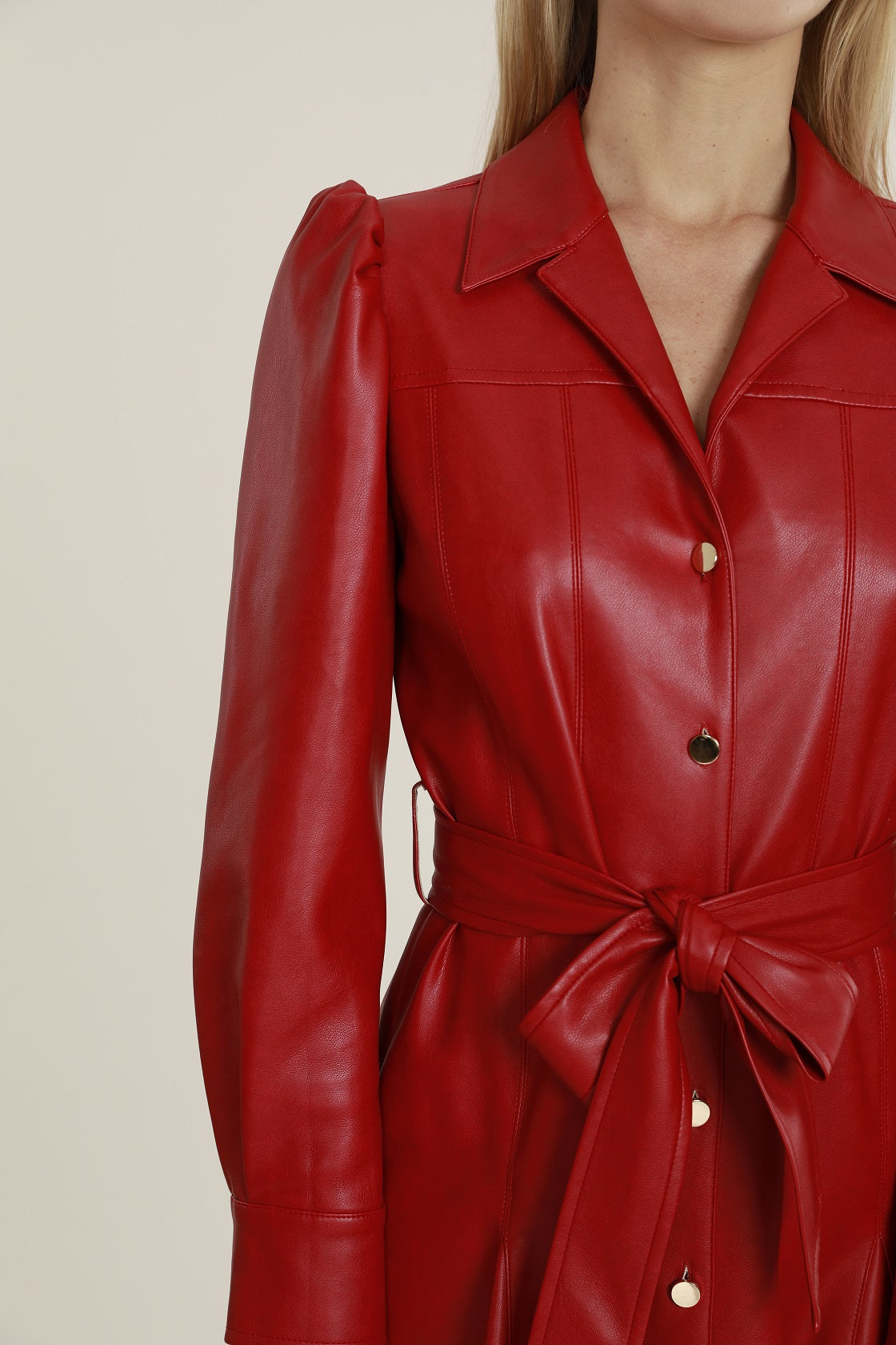 Faux Leather Belted Dress Mahogany / M Faux Leather Belted Dress Mahogany / M