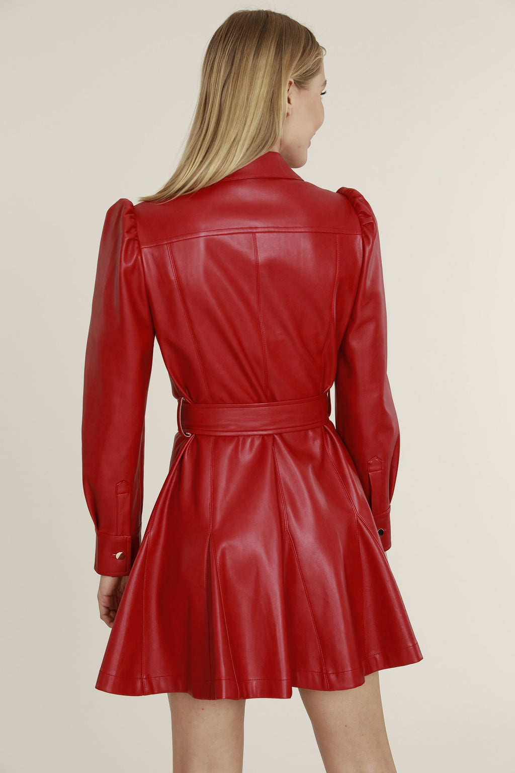 Faux Leather Belted Dress Mahogany / M Faux Leather Belted Dress Mahogany / M