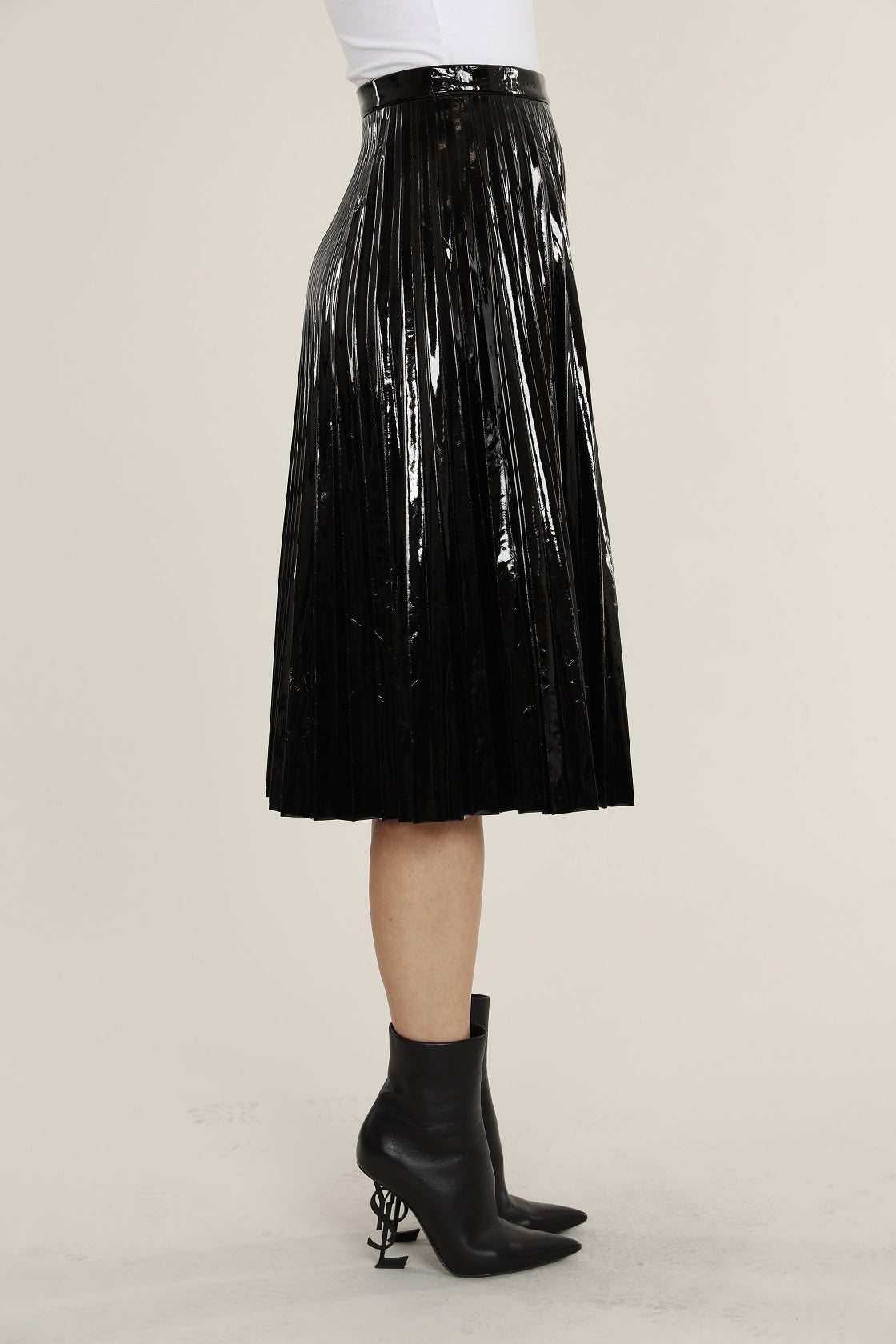 Vegan Patent Leather Pleated Skirt