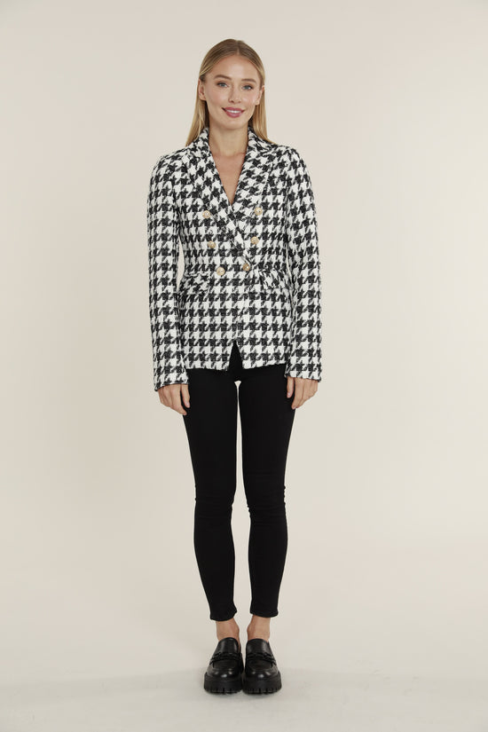 Double Breasted Houndstooth Blazer with Lurex Thread