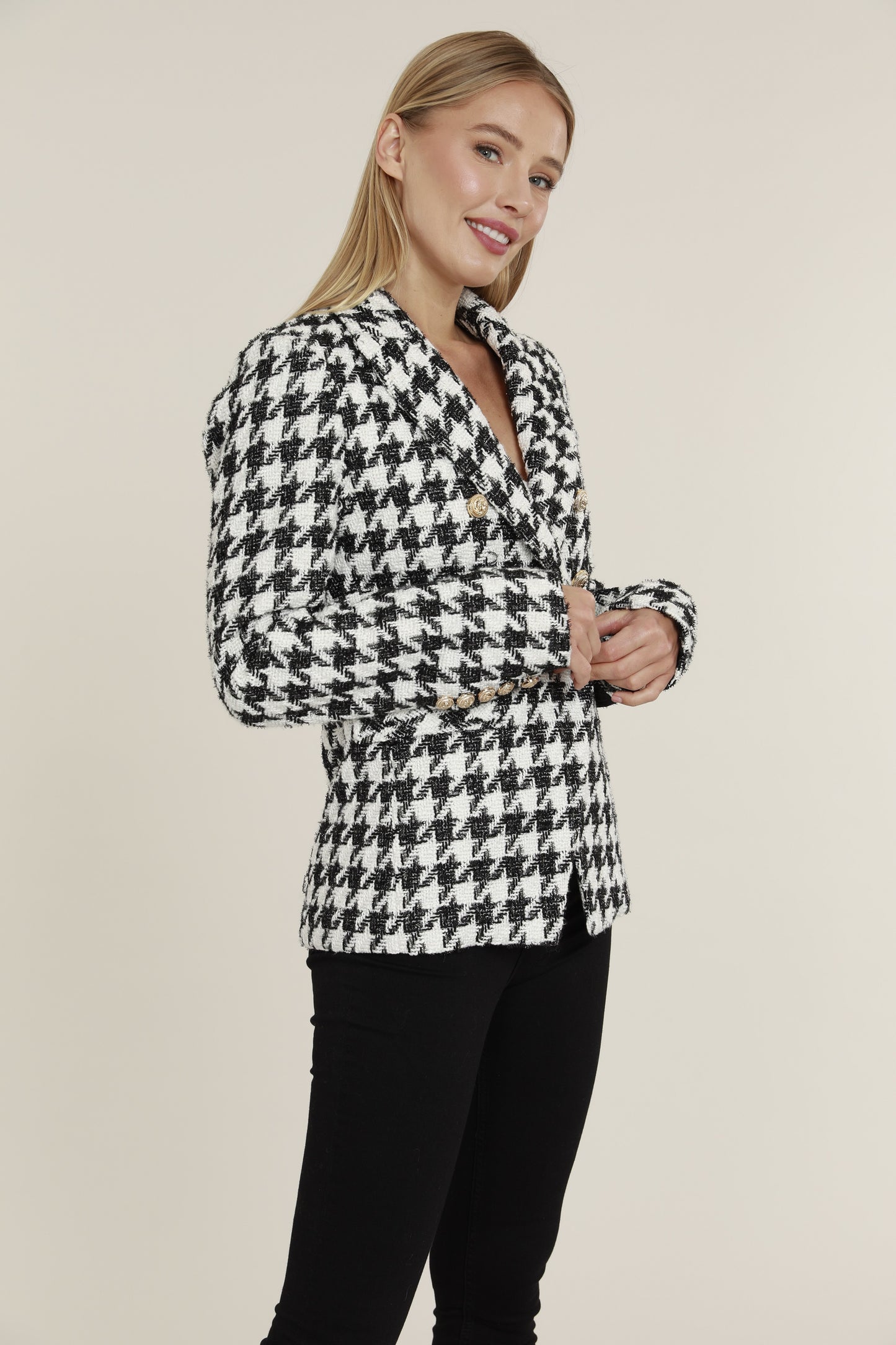 Load image into Gallery viewer, Tweed Double Breasted Blazer With Lurex Thread Detail
