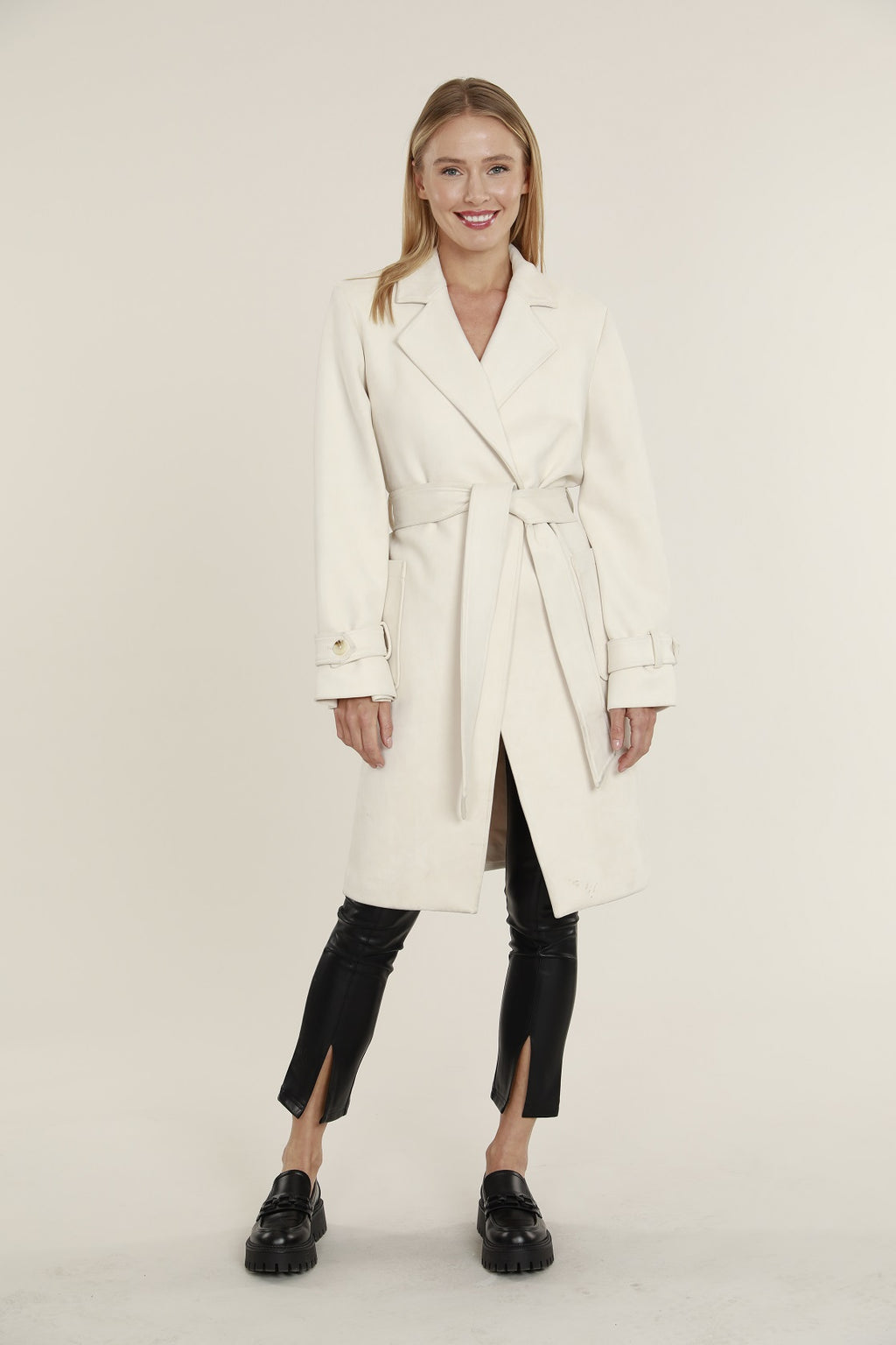 Faux Suede Wrap Trench Coat