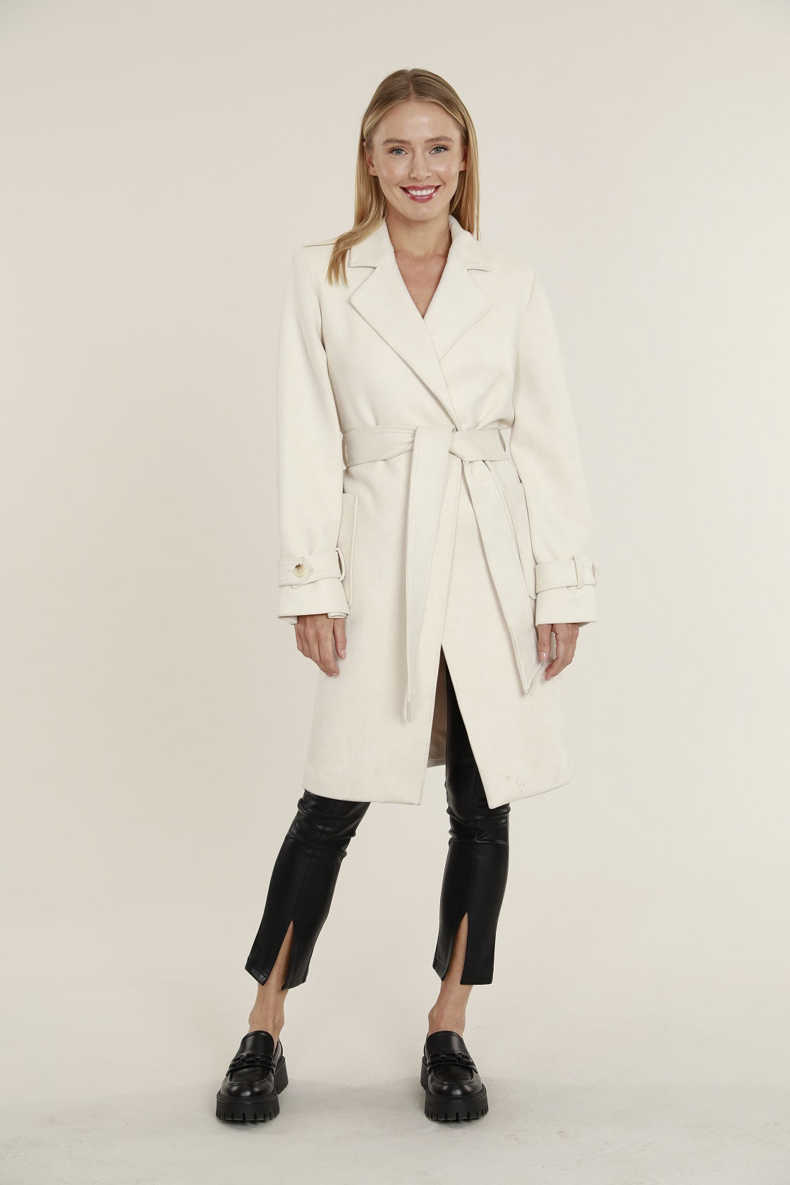 Faux Suede Wrap Trench Coat