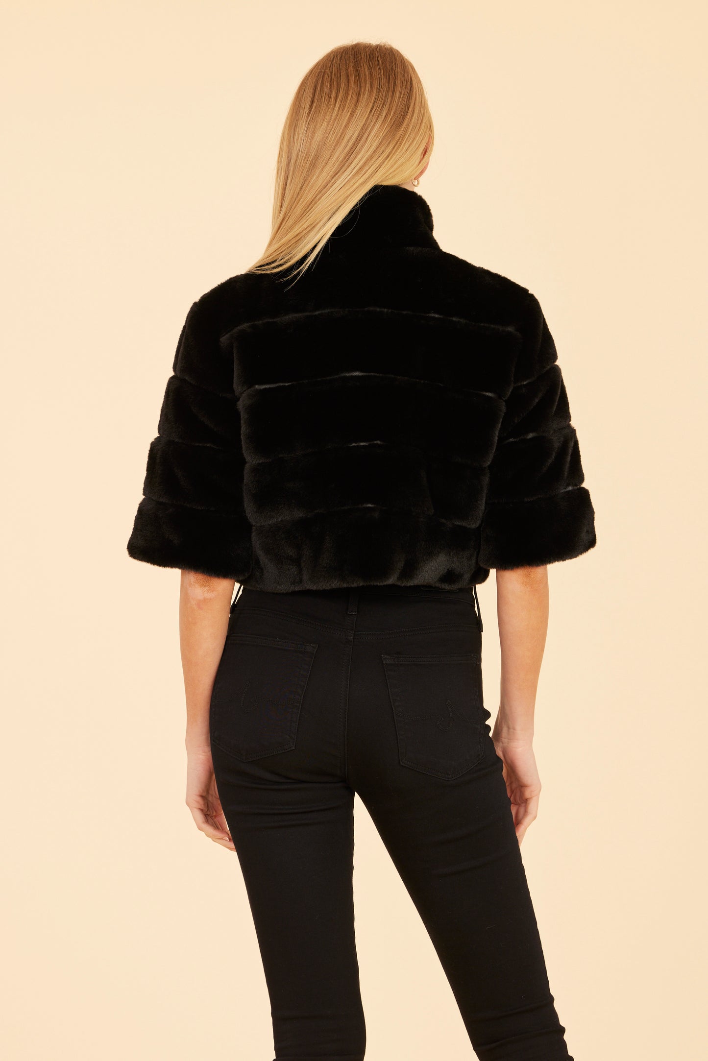 Faux Fur Paneled Cropped Jacket