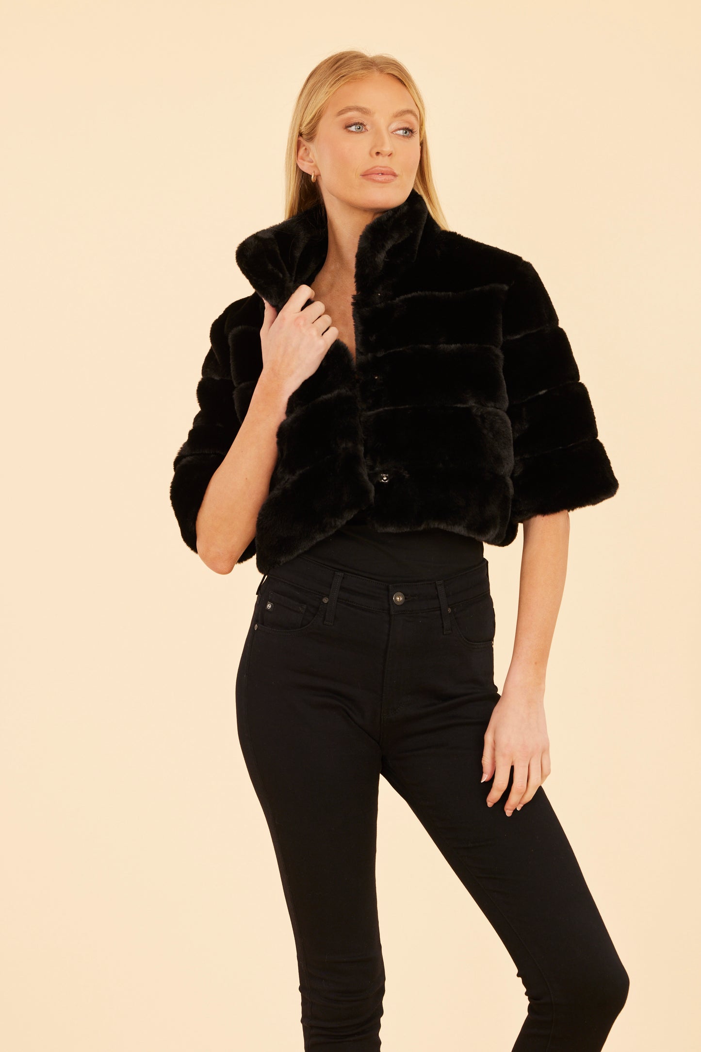 Faux Fur Paneled Cropped Jacket