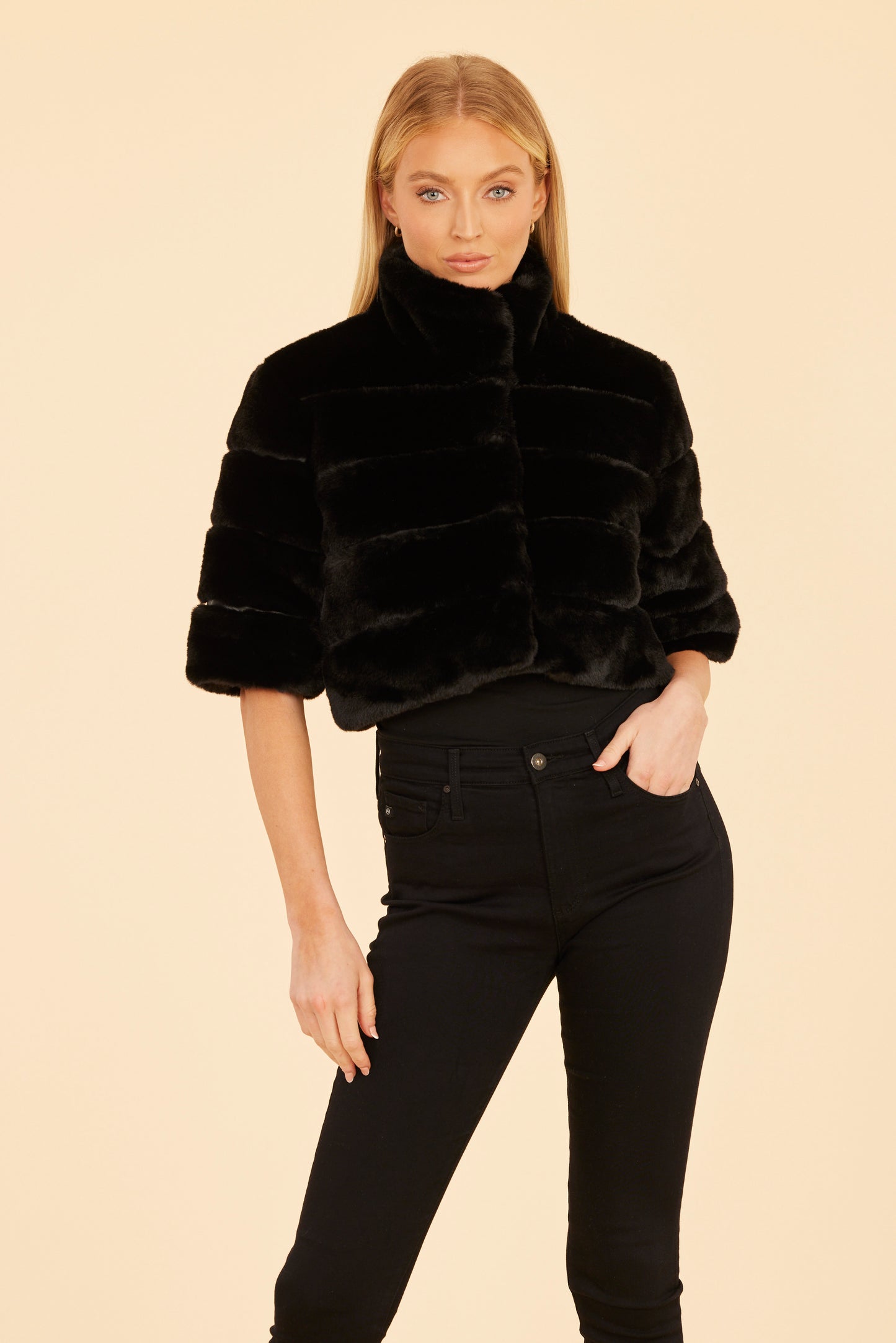 Faux Fur Paneled Cropped Jacket