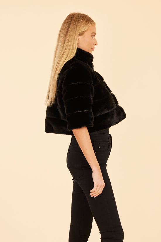 Faux Fur Paneled Cropped Jacket