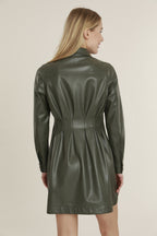 Faux Leather Shirt Dress with Pintuck Waist
