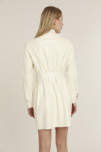 Faux Leather Shirt Dress with Pintuck Waist