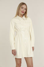 Faux Leather Shirt Dress with Pintuck Waist