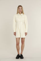 Faux Leather Shirt Dress with Pintuck Waist