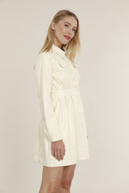 Faux Leather Shirt Dress with Pintuck Waist