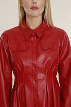 Faux Leather Shirt Dress with Pintuck Waist