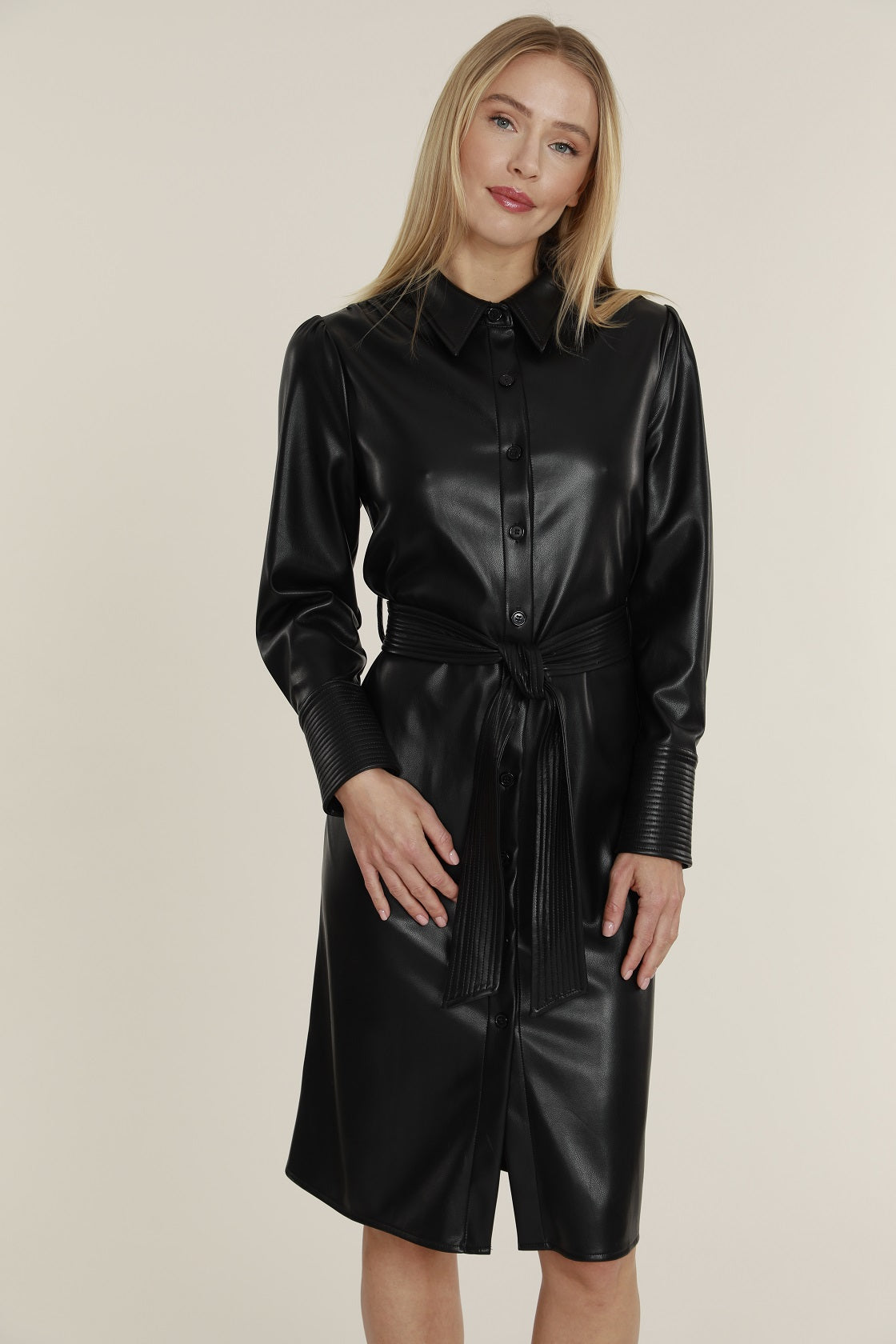 Faux Leather Shirt Dress