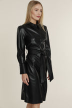 Faux Leather Shirt Dress