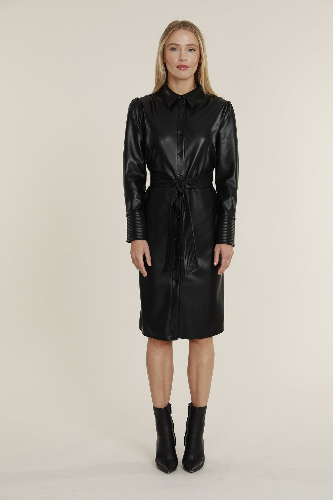 Faux Leather Shirt Dress Black / S