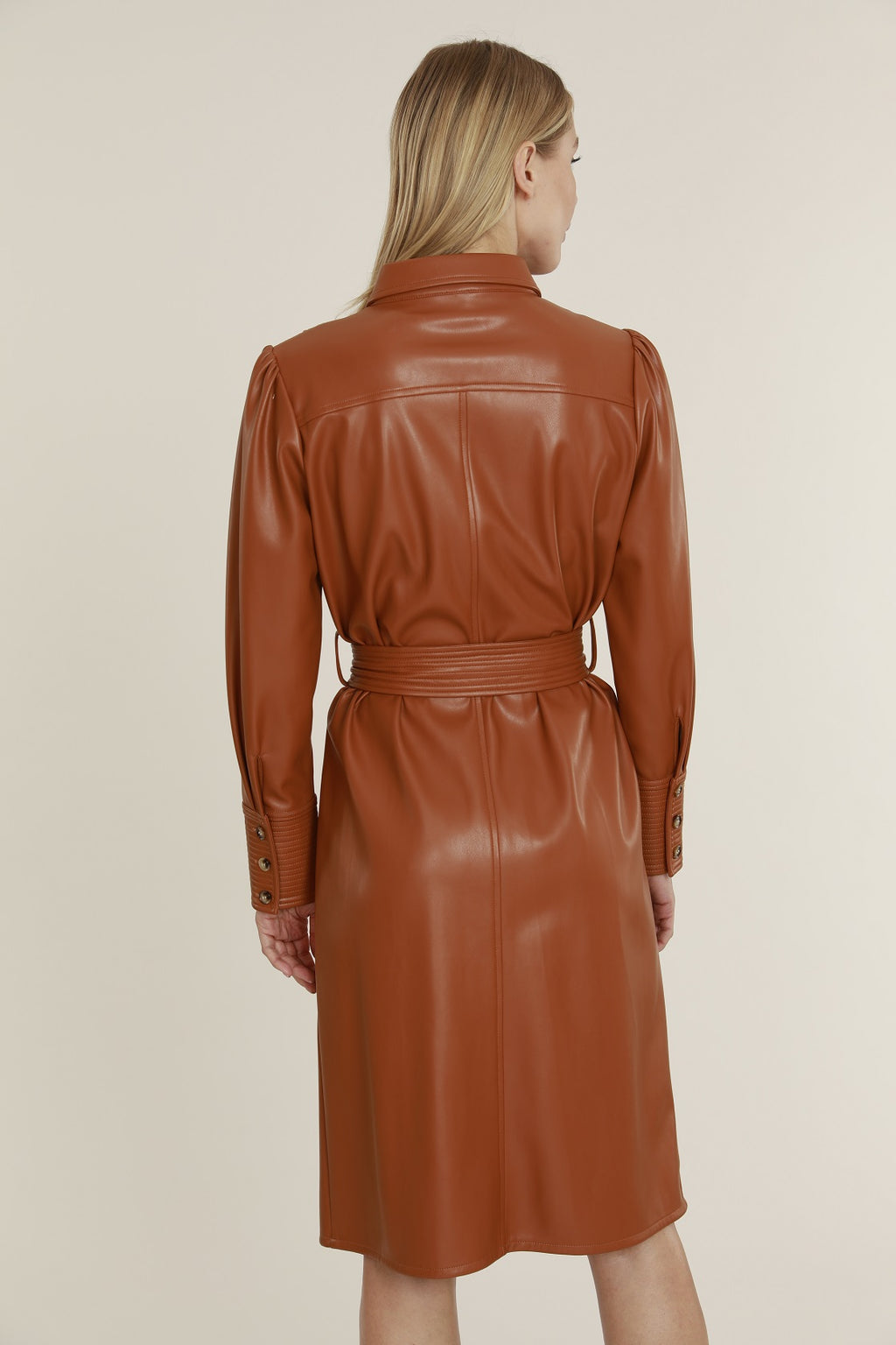 Faux Leather Shirt Dress Black / S
