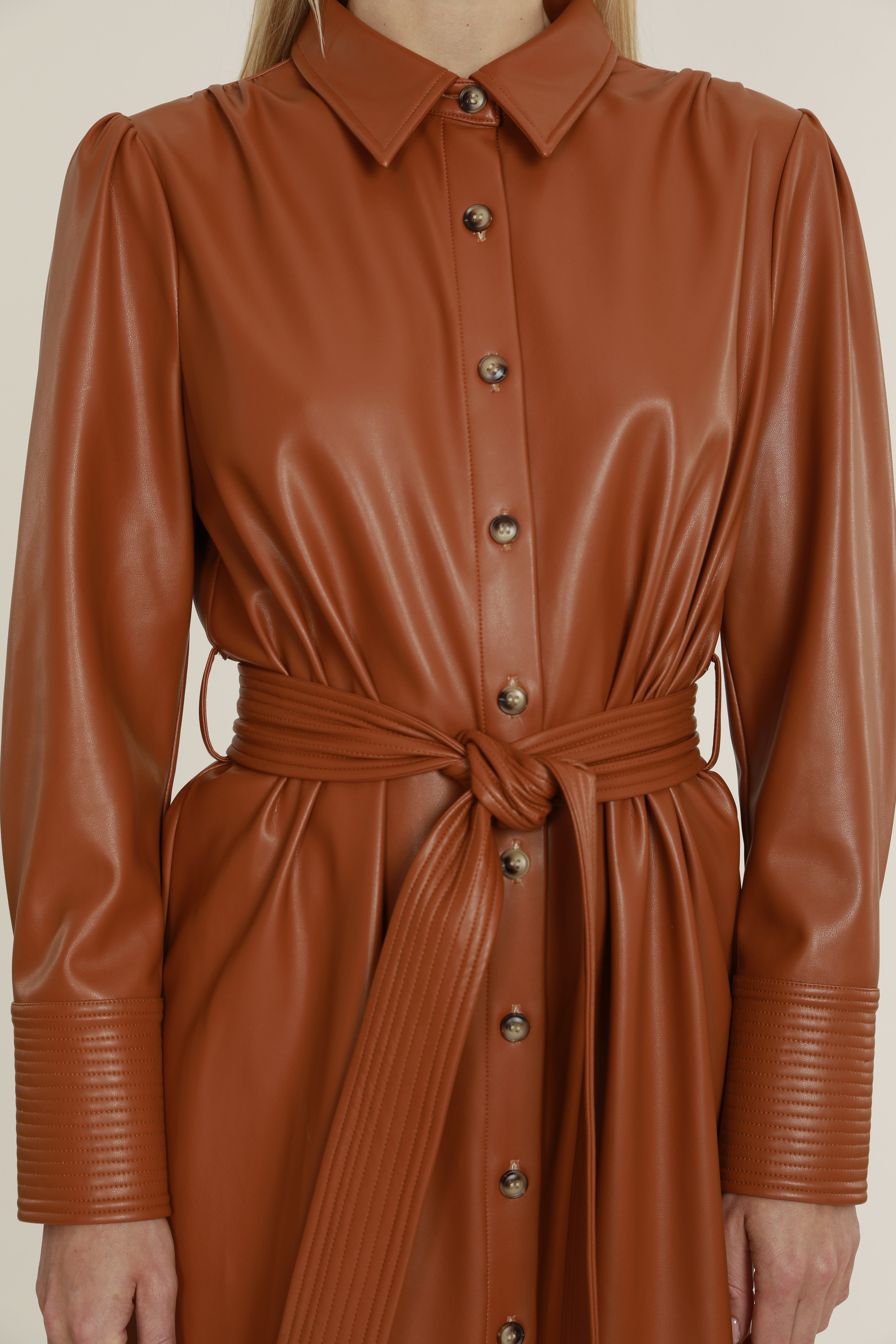 Faux Leather Shirt Dress Black / S Faux Leather Shirt Dress Black / S
