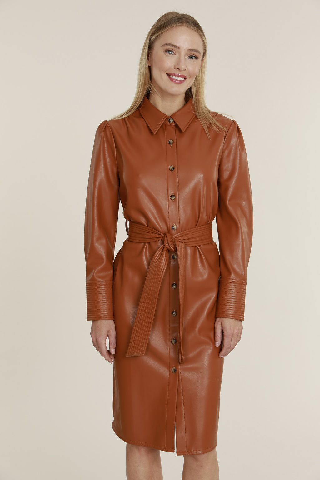 Faux Leather Shirt Dress