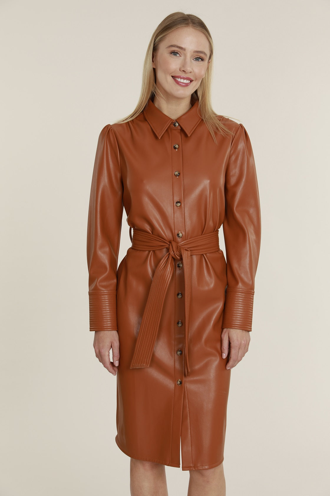 Faux Leather Shirt Dress
