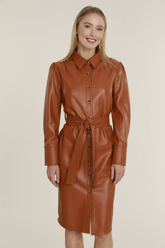 Load image into Gallery viewer, Vegan Leather Double Breasted Blazer Dress
