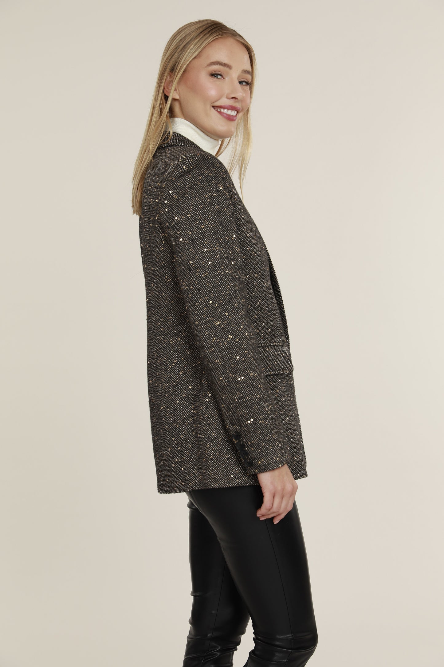 Tweed Blazer With Micro Sequins Detail