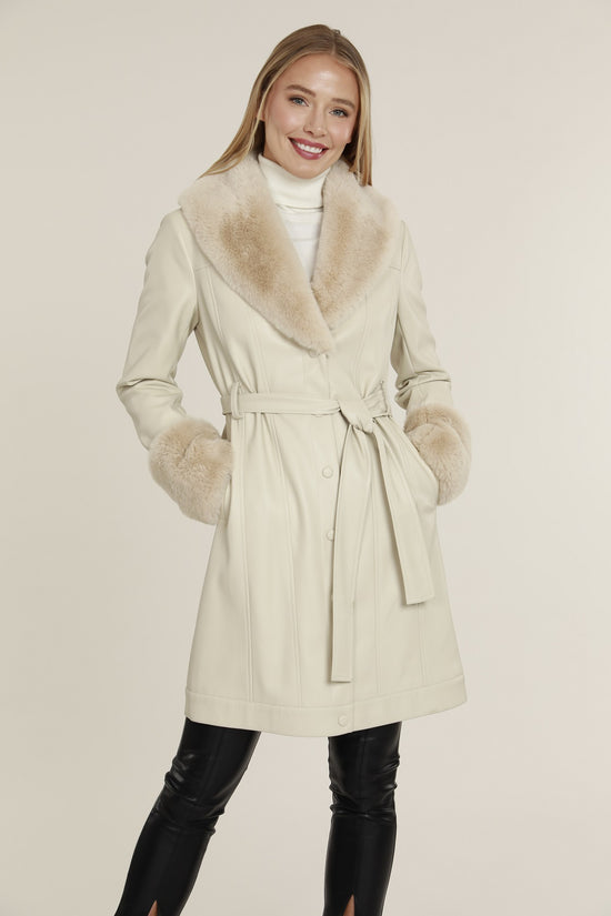 Cream Faux Leather Faux Fur Coat