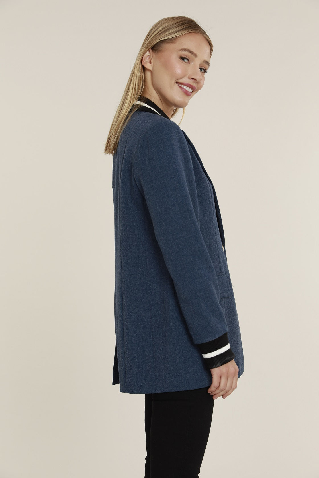 Load image into Gallery viewer, Knit Blazer with Racer Stripe Trim
