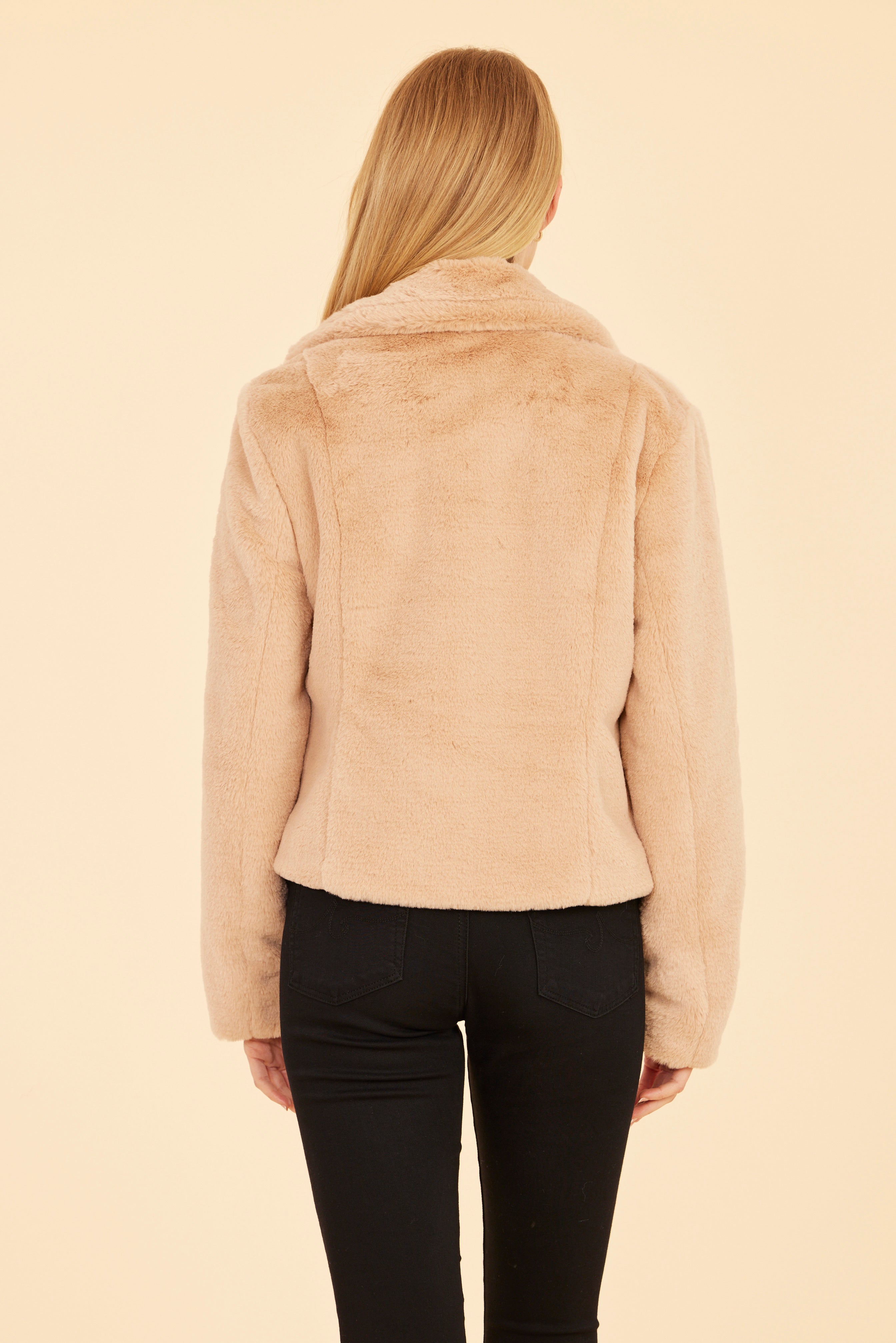 Plush Faux Fur Notch Collar Jacket