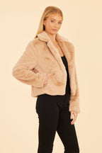 Plush Faux Fur Notch Collar Jacket