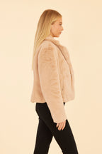Plush Faux Fur Notch Collar Jacket